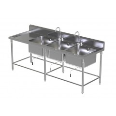 Triple Sink Table W/2 Faucet 6